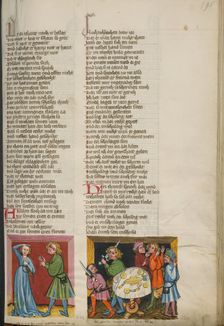 Tamar Complaining to Absalom: Absalom Ordering the Death of Amnon; Weltchronik, about 1400-1410. Creator: Unknown