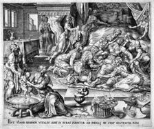 Tamar giving birth to Pharez and Sarah, 16th century. Creator: Unknown