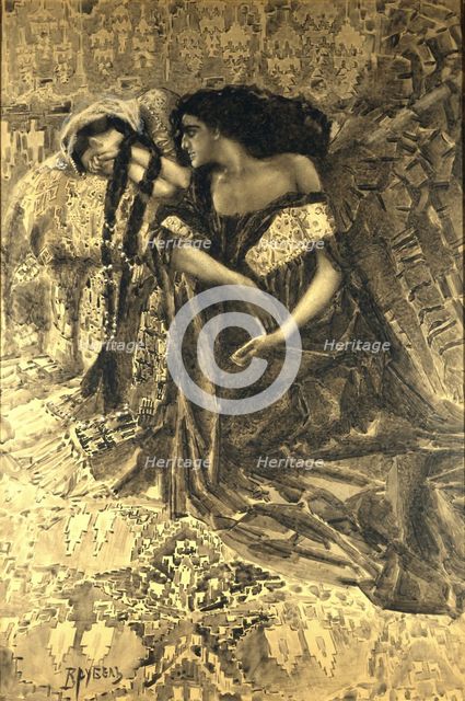 Tamara and Demon. Illustration to the poem The Demon by Mikhail Lermontov, 1890-1891. Artist: Vrubel, Mikhail Alexandrovich (1856-1910)