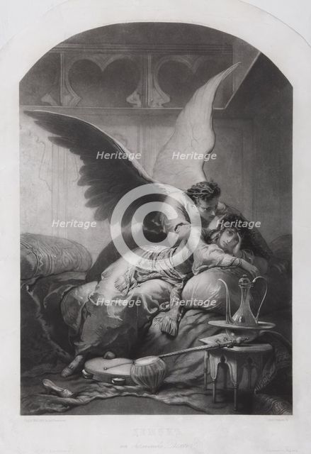 Tamara and Demon. Illustration to the poem The Demon by Mikhail Lermontov, c. 1880. Artist: Zichy, Mihály (1827-1906)