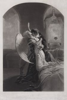 Tamara and Demon. Illustration to the poem The Demon by Mikhail Lermontov, c. 1880. Artist: Zichy, Mihály (1827-1906)