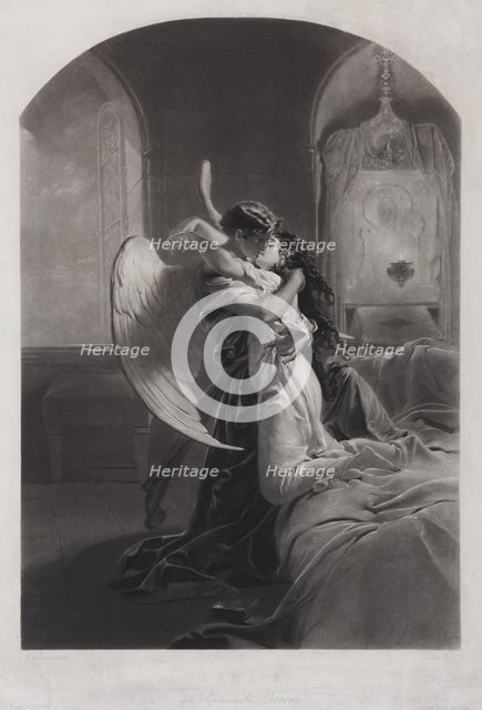 Tamara and Demon. Illustration to the poem The Demon by Mikhail Lermontov, c. 1880. Artist: Zichy, Mihály (1827-1906)