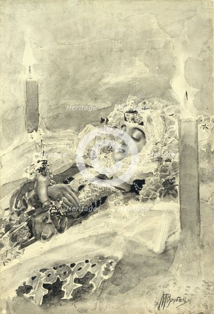 Tamara in the coffin. Illustration to the poem The Demon by Mikhail Lermontov, 1890-1891. Artist: Vrubel, Mikhail Alexandrovich (1856-1910)