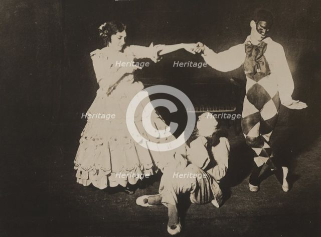 Tamara Karsavina, Vaslav Nijinsky and Adolph Bolm in the ballet Carnaval by R. Schumann.