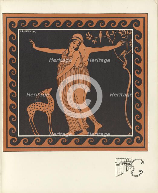 Tamara Karsavina and Vaslav Nijinsky in the Ballet Daphnis et Chloé by M. Ravel, 1914. Creator: Barbier, George (1882-1932).