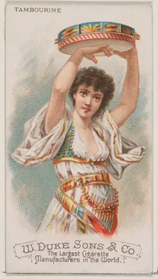 Tambourine, from the Musical Instruments series (N82) for Duke brand cigarettes, 1888., 1888. Creator: Schumacher & Ettlinger