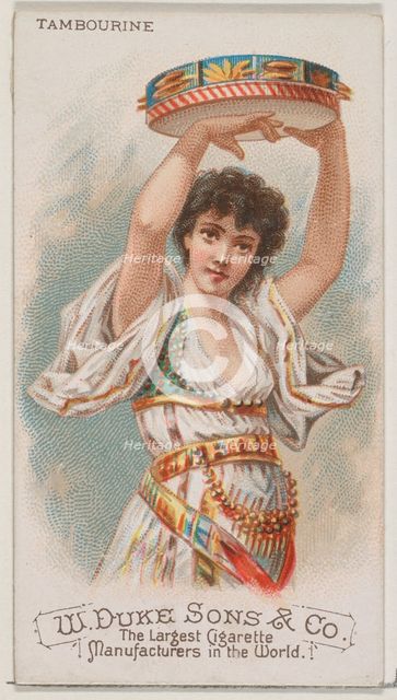 Tambourine, from the Musical Instruments series (N82) for Duke brand cigarettes, 1888., 1888. Creator: Schumacher & Ettlinger.