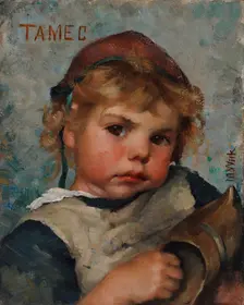 Tamec, Holding a Shoe, 1883. Creator: Maria Wiik
