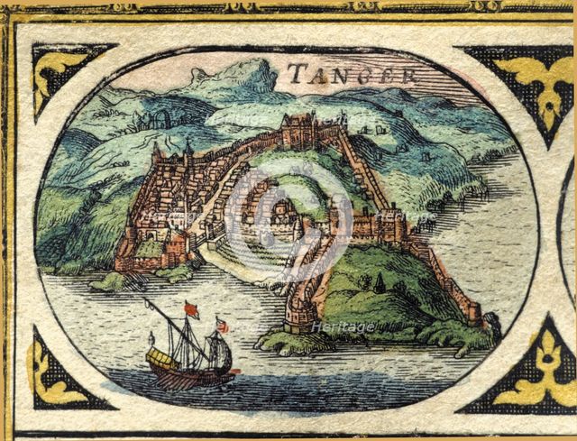 Tangier, colored engraving from the book 'Le Theatre du monde' or 'Nouvel Atlas', 1645, created, …