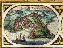 Tangier, colored engraving from the book Le Theatre du monde or Nouvel Atlas 1645, created, …