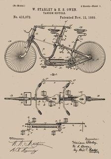 Tandem Bicycle 1889 Patent, 1889. Creator: W. Starley & H. S. Owen