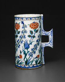 Tankard (Hanap) with Tulips, Hyacinths, Roses, and Carnations, Ottoman dynasty, late 16th century. Creator: Unknown