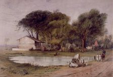 Tank and grove on Doums Road, near Surat, India, c1827-c1839. Creator: Archibald Arnott
