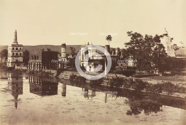 Tank and Temples at Bunshunkuree, c. 1857. Creator: Col. Thomas Biggs (British, 1822-1905); J. Murray, pl. 88.