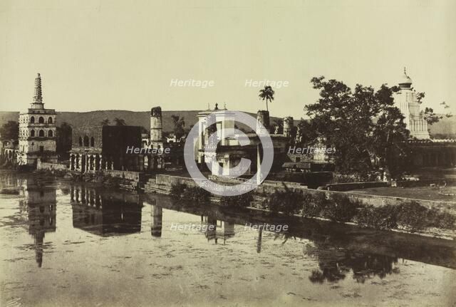 Tank and Temples at Bunshunkuree, c. 1857. Creator: Col. Thomas Biggs (British, 1822-1905); J. Murray, pl. 88.