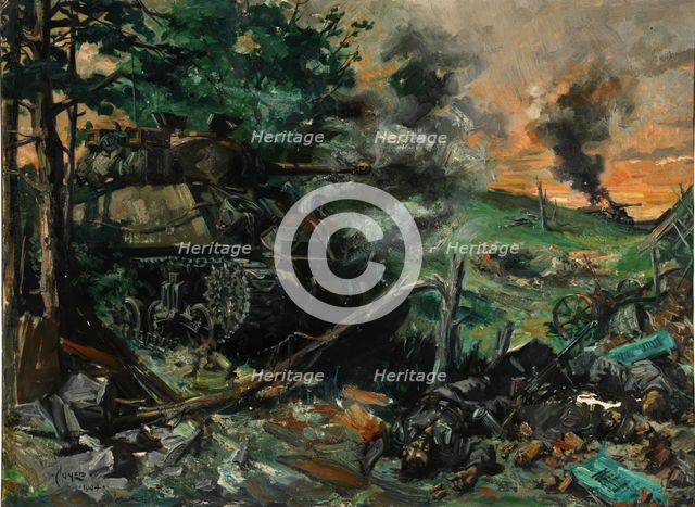 Tank battle, 1939-1946. Creators: Central Office of Information, Terence Tenison Cuneo.