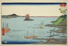 Tanokuchi in Bizen Province (Bizen Tanokuchi), from the series "Wrestling Matches between..., 1858. Creator: Ando Hiroshige