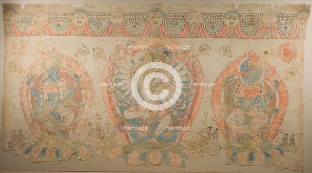 Tantric Temple Banner of a Dancing Goddess Flanked by Dakinis, 17th century. Creator: Unknown.