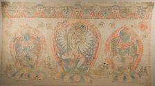 Tantric Temple Banner of a Dancing Goddess Flanked by Dakinis, 17th century. Creator: Unknown