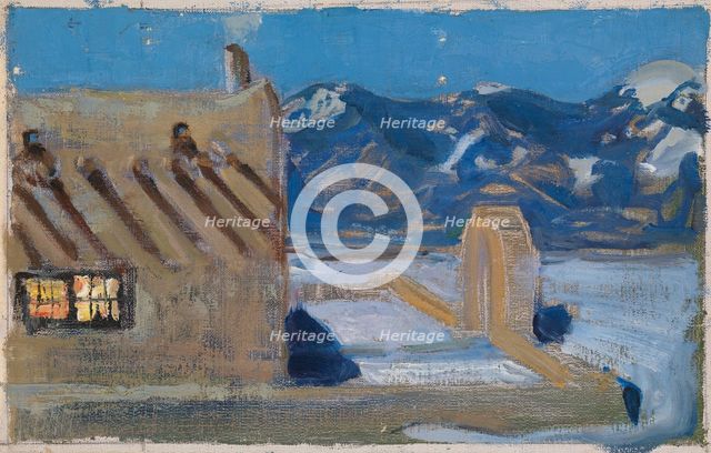 Taos Home in Moonlight, 1925. Creator: Akseli Gallen-Kallela.