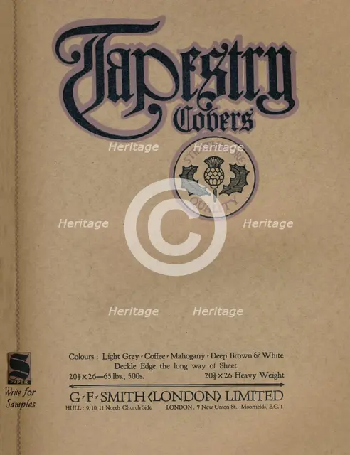 'Tapestry Covers - G. F. Smith (London) Limited advert', 1919. Artist: Unknown.