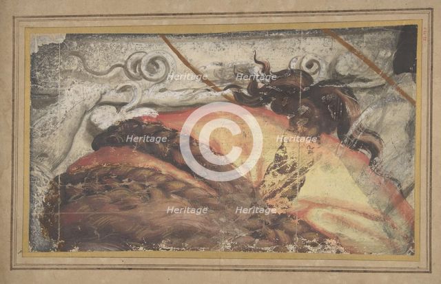 Tapestry Cartoon Fragment: The Top of Woman's Head with Hair Braided over a Cloth..., 1500-50. Creator: School of Raphael.