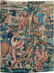 Tapestry (Bear Hunt and Falconry from a Hunts Series), Belgium, c. 1525. Creator: Unknown