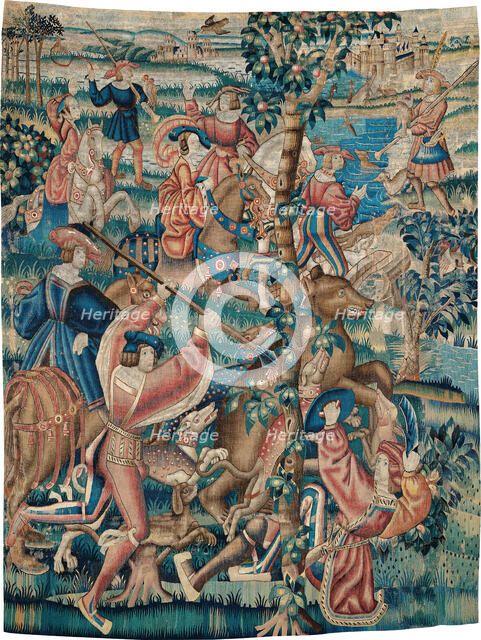 Tapestry (Bear Hunt and Falconry from a Hunts Series), Belgium, c. 1525. Creator: Unknown.