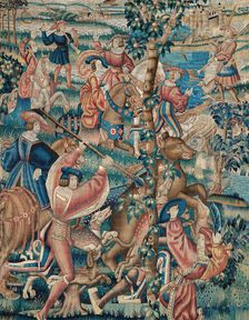 Tapestry (Bear Hunt and Falconry from a Hunts Series), Belgium, c. 1525. Creator: Unknown