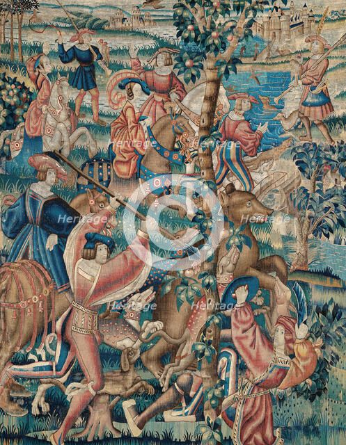 Tapestry (Bear Hunt and Falconry from a Hunts Series), Belgium, c. 1525. Creator: Unknown.