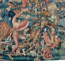 Tapestry (Bear Hunt and Falconry from a Hunts Series), Belgium, c. 1525. Creator: Unknown
