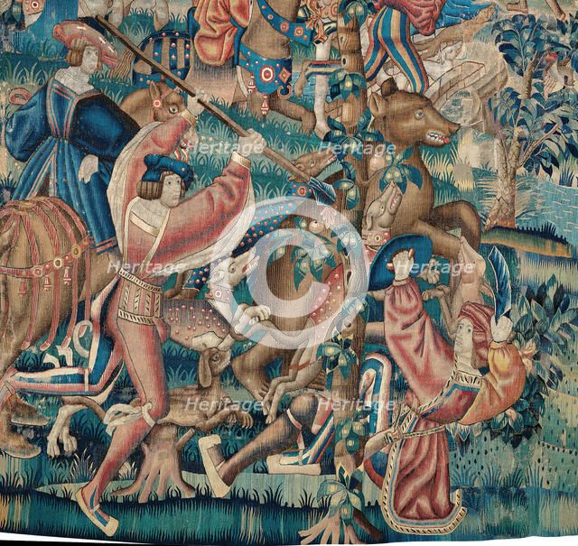 Tapestry (Bear Hunt and Falconry from a Hunts Series), Belgium, c. 1525. Creator: Unknown.