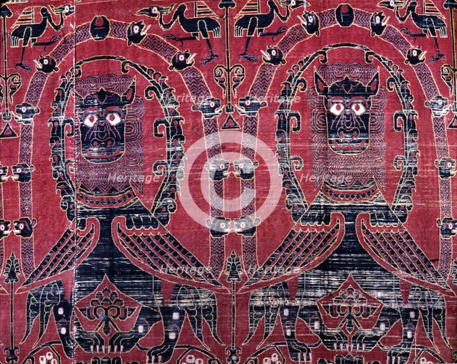 Tapestry of 'Las Brujas', silk fabric decorated with alternating monsters and..., 12th century. Creator: Unknown.