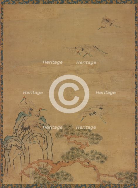Tapestry with cranes, rocks, pines, and clouds, Ming dynasty, 1368-1644. Creator: Unknown.