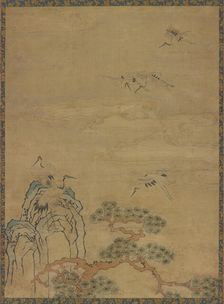 Tapestry with cranes, rocks, pines, and clouds, Ming dynasty, 1368-1644. Creator: Unknown