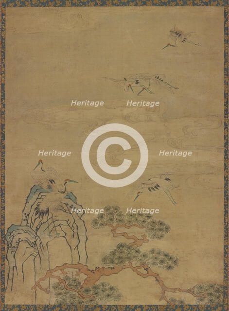 Tapestry with cranes, rocks, pines, and clouds, Ming dynasty, 1368-1644. Creator: Unknown.