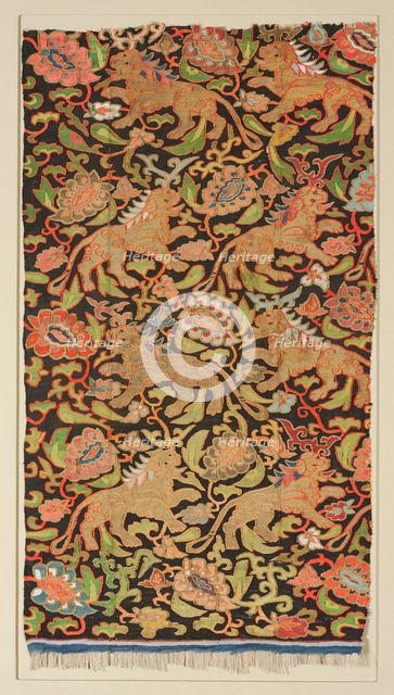 Tapestry with golden lions and palmettes, 1200s or earlier. Creator: Unknown.