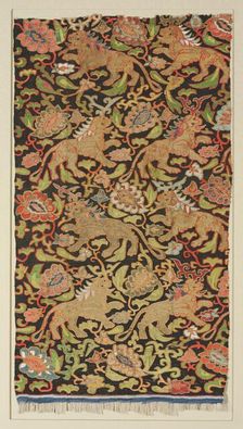 Tapestry with golden lions and palmettes, 1200s or earlier. Creator: Unknown