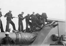 Target Practice - Cleaning 12 Gun, 1913. Creator: Unknown