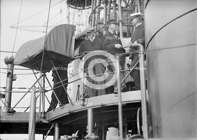 Target Practice - Daniels, Josephus, Secretary of The Navy, 1913-1921; Garrison, Lindley..., 1913. Creator: Harris & Ewing.