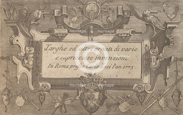 Targhe ed altri ornati di varie e capricciose invenzioni (Cartouches and other ornaments o..., 1773. Creator: Unknown.