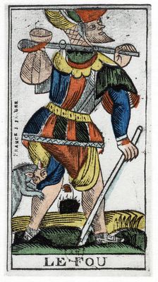 Tarot card of the Fool, Jergot Tarot, 17th century. Creator: Unknown