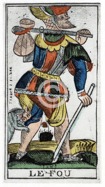 Tarot card of the Fool, Jergot Tarot, 17th century. Creator: Unknown.
