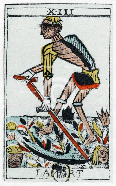 Tarot Card of Death, the grim reaper, Noblet tarot, 17th century. Creator: Unknown.