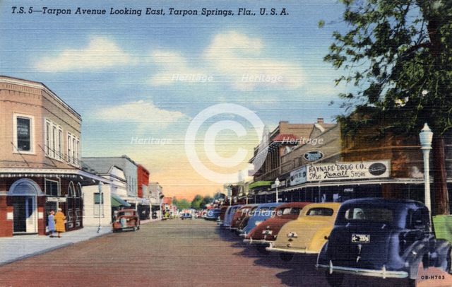 Tarpon Avenue looking east, Tarpon Springs, Florida, USA, 1940. Artist: Unknown