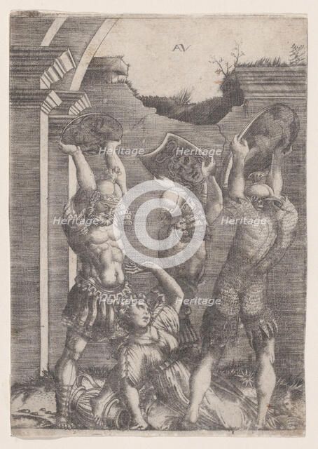 Tarpeia Crushed by the Sabines, ca. 1514-36. Creator: Agostino Veneziano.