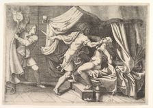 Tarquin attacking Lucretia, a servant at left witnessing the scene, ca. 1540. Creator: Giorgio Ghisi