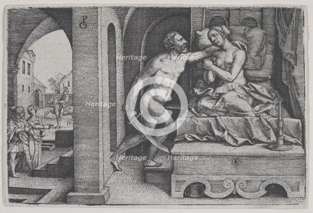 Tarquinius Rapes Lucretia, from Scenes from Roman History. Creator: Georg Pencz.