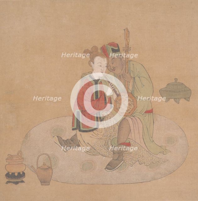 Tartar Officer with Blond Lady Playing Musical Instruments, 19th century. Creator: Unknown.