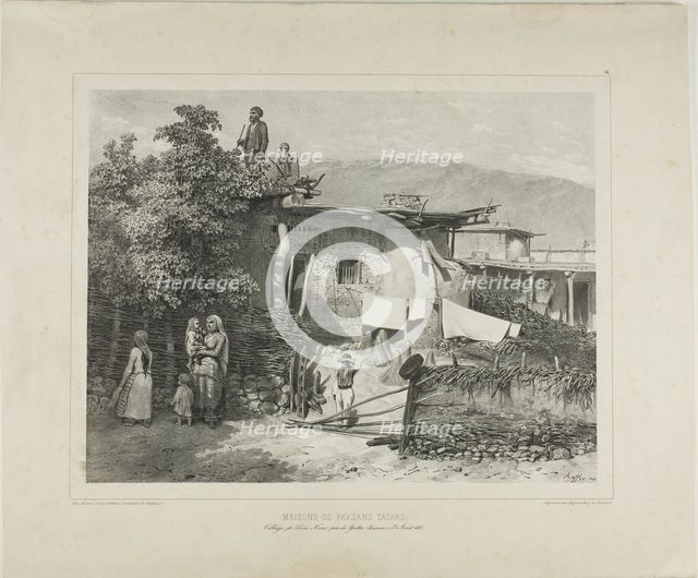 Tartar Peasants' Homes in the Village of Déré-Koui, near Yalta, Crimea, August 31, 1837, 1841. Creator: Auguste Raffet.